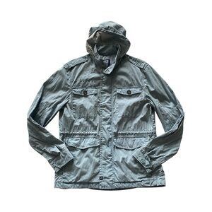 Johnnie-O Men’s S Standard Issue Field Utility Hooded Jacket Blue Chambray‎